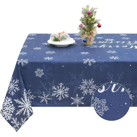 Christmas Tablecloth, Snowflake Table Cloth Waterproof Navy Blue Tablecloths for Dining Kitchen Winter Holiday, Spill-Proof Table Cover for New Year Party Decor, Rectangle 60x84 Inch, Blue