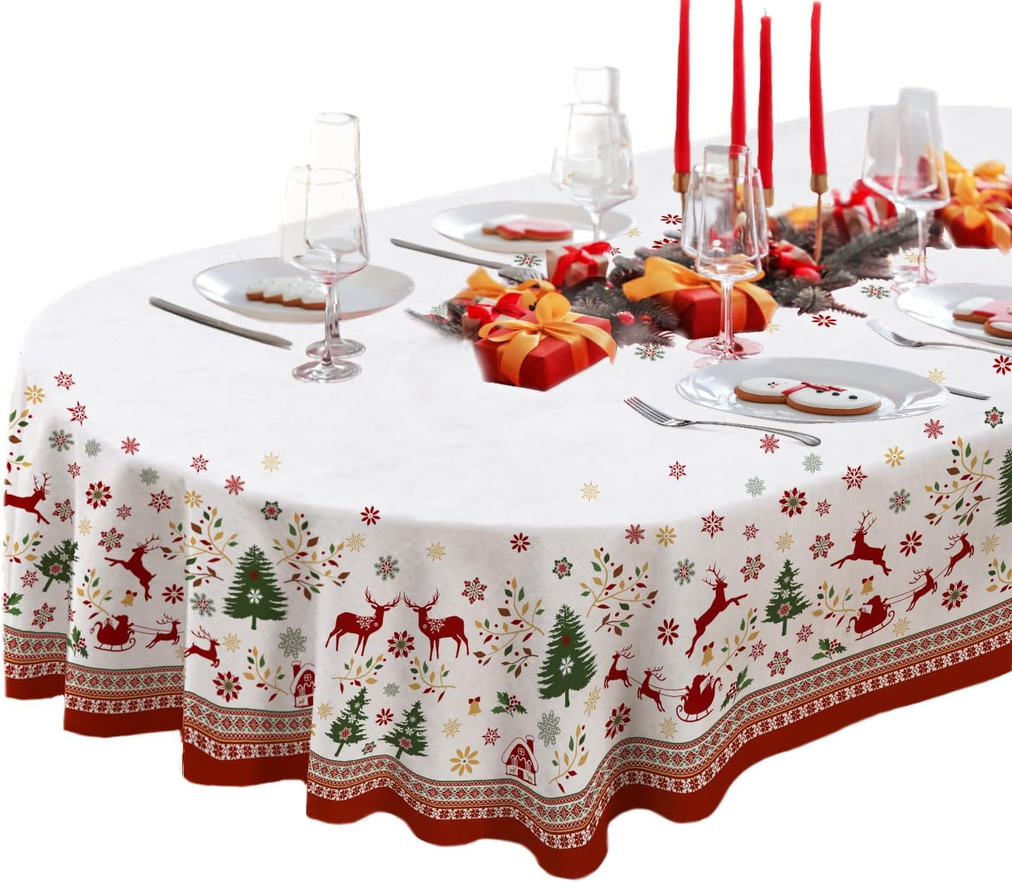 Christmas Tablecloth Snowman Christmas Snowflake Trees, Christmas Tablecloth Oval 60×102