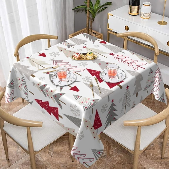Christmas Tablecloth Square 60x60 Inch,Colorful Christmas Tree Decor Table Cloth,Stain Resistance Polyester Geometric Winter Indoor Outdoor Table Covers for Kitchen Dining Parties Picnic