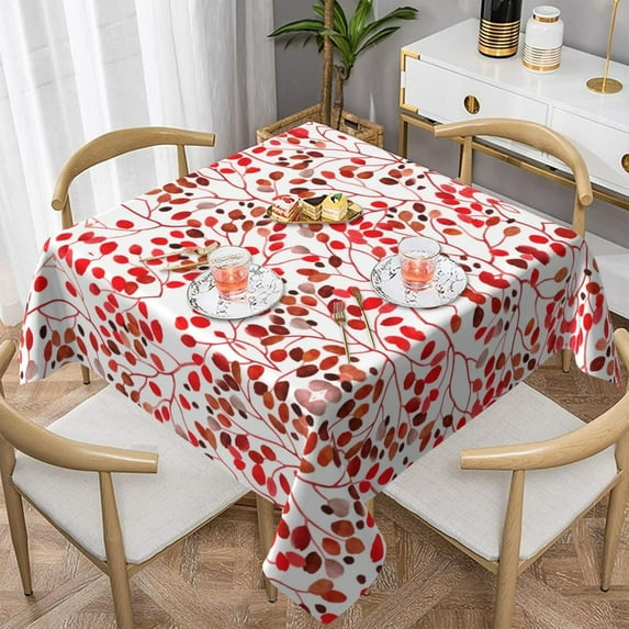 Christmas Tablecloth Square 60x60 Inch,Wine Red Watercolor Leaves Table Cloth,Stain Resistance Polyester Spring Leaf Seasonal Outdoor Decor Small Table Covers for Kitchen Dining Parties Picnic