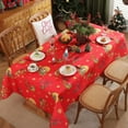 thumbnail image 1 of Christmas Tablecloth Square, Classical Red Table Cloth with Sled, Poinsettias and Bell Decorations, Heavy Weight & Spillproof Table Cover for Dining, Party Indoor and Outdoor 52×52 Inch, 1 of 6