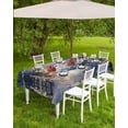 thumbnail image 1 of Christmas Tablecloth with Umbrella Hole and Zipper Blue Snowman Outdoor Tablecloths 54x54 Table Cloths Xmas Tree Snow Forest Oil Printing Patio Table Cloth Cover for Holiday Party Yard Garden Cafe, 1 of 5