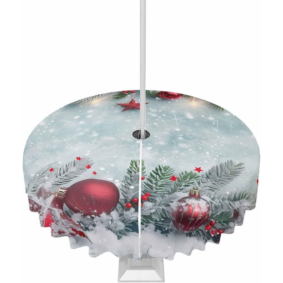 Christmas Tablecloth with Umbrella Hole and Zipper Christmas Ball Rectangle Outdoor Tablecloths 60x84 Table Cloths Pine Tree Branch Snowflake Patio Table Cloth Cover for Holiday Party Yard Garden Cafe