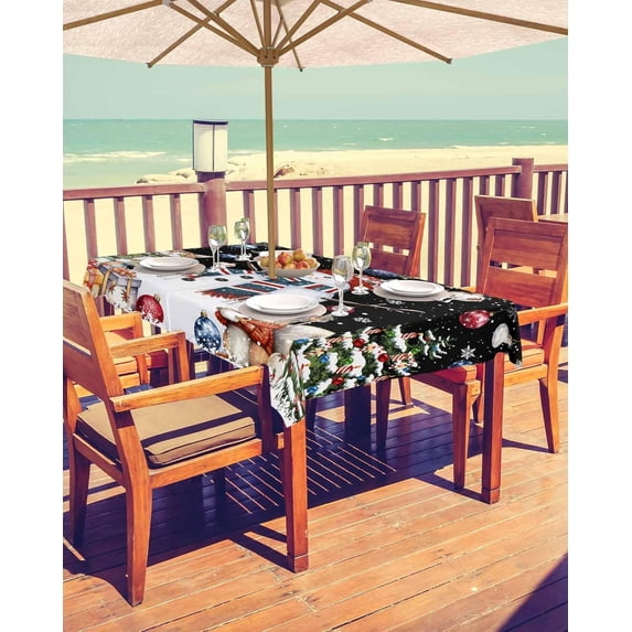 Christmas Tablecloth with Umbrella Hole and Zipper Christmas Tree Snowman Rectangle Outdoor Tablecloths 60x84 Table Cloths Squirrel Cat Berry Patio Table Cloth Cover for Holiday Party Yard Garden Cafe