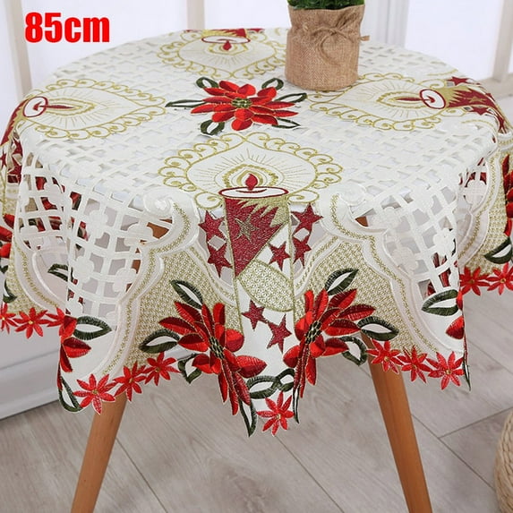 Christmas Tablecloth Vintage Embroidered Floral Lace Dining Table Cloth Runner