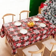 Christmas Tablecloth Vinyl Tablecloth with Flannel Backing, Plastic Rectangle Holiday Table Cloth for Indoor Outdoor (Snowflake, 52" x 70")
