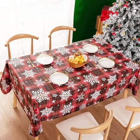 Christmas Tablecloth Vinyl Tablecloth with Flannel Backing, Plastic Rectangle Holiday Table Cloth for Indoor Outdoor (Snowflake, 60"*120")