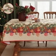 thumbnail image 1 of Christmas Tablecloth Water Oil Proof Holly Berry Cardinal Ribbon Bell Pine Cone Table Cloth, Fabric Xmas Table Cover for Holiday, Winter, Santa, Dinner Party, 1 of 7