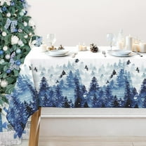 Christmas Tablecloth Watercolor Forest Xmas Tree Blue Table Cover 60 x 102 Inch Winter Woodland Rectangle Picnic Table Cloth for Party Supplies Table Decoration