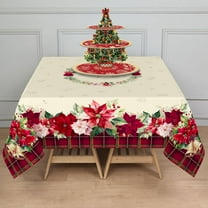 Christmas Tablecloth Waterproof Christmas Tree/Holly Table Cloths for New Years Holiday Party and Dining Decoration-60 * 60" Square