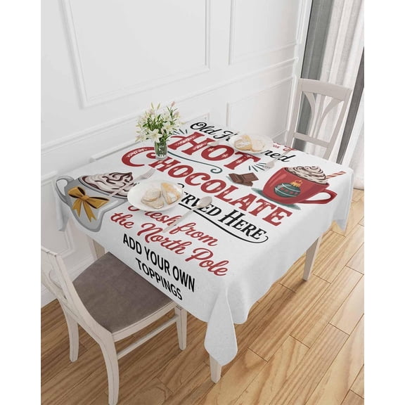 Christmas Tablecloth Waterproof Tablecloths, Hot Coco Merry Christmas Table Cloth Dining Table Cover Cloth for Kitchen Party Outdoor Tabletop Decor, Square Tablecloth 60x60 Inch