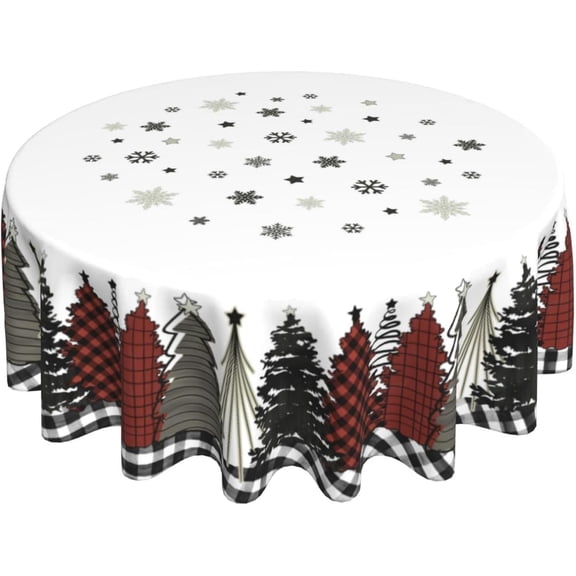 Christmas Tablecloth Winter Christmas Trees Buffalo Plaid Tablecloths Holiday Table Cloth for Farm Table Cover Tablecloths Christmas Home Decorations for Kitchen Party Dinner Picnic (60" x 60" Round)