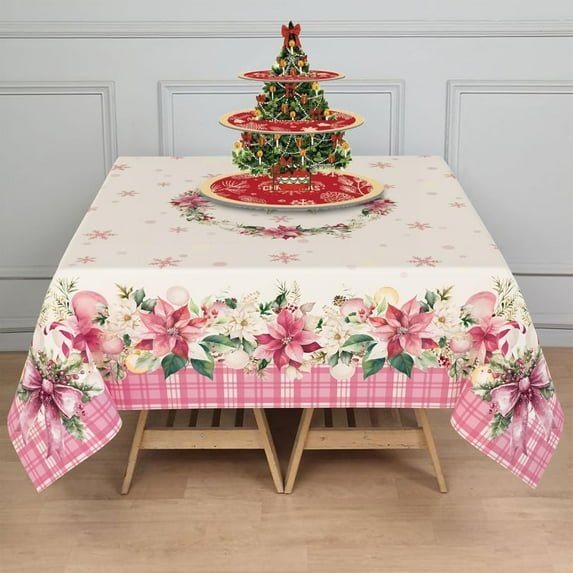 Christmas Tablecloth Winter Holiday Washable Pink Christmas Tree Table for New Year's Party Decor 60x60 Inch