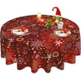 thumbnail image 1 of Christmas Tablecloth, Winter Red Round Tablecloth 70 Inch, Xmas Gold Snowflake Table Cloth for Rustic Farmhouse Kitchen Decor, Wipeable Polyester Fabric Table Cover for Holiday Party Outdoor Camping, 1 of 6