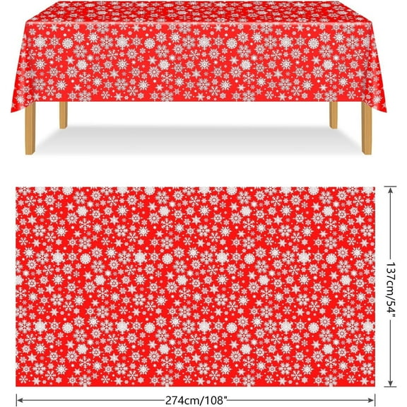 Christmas Tablecloths, Holiday Decorations, Red and Blue Snowflake Disposable Plastic Tablecloths for Christmas Party Winter Table Cover