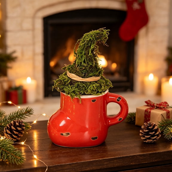 Christmas Tabletop Decor, Ceramic Christmas Boot Planter Tabletop Ornament for Living Room Shelf Entry Table and Holiday Centerpiece, 5.5 x 3.5 in
