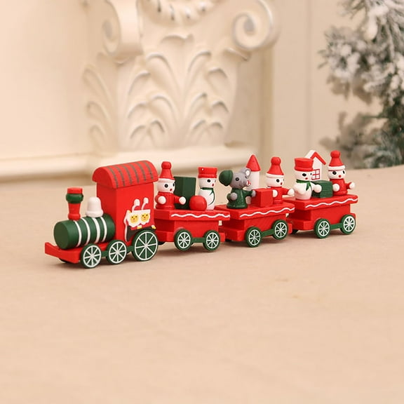 Christmas Tabletop Decorations Mini Wooden Gingerbread Man Train Christmas Snowman Figurine Chrsitmas Train Table Ornaments for Home Kitchen Fireplace Holiday Décor