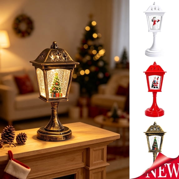 Christmas Tabletop Lantern with Snowman Inside,Lighted Snow Globe Lamp ...