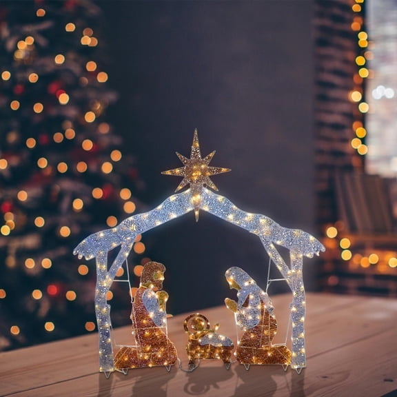 Christmas Tabletop Nativity Scene, 12-Inch Lighted Nativity Set, Indoor Nativity Scene Christmas Decoration, Christmas Holy Family Desktop Decoration, Christmas Indoor Waterproof Decor