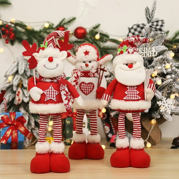Christmas Tabletop Plush Decorations, Standing Long Legs Doll Toys, Christmas Figurines Ornaments for Xmas Party, Home, Table, Fireplace