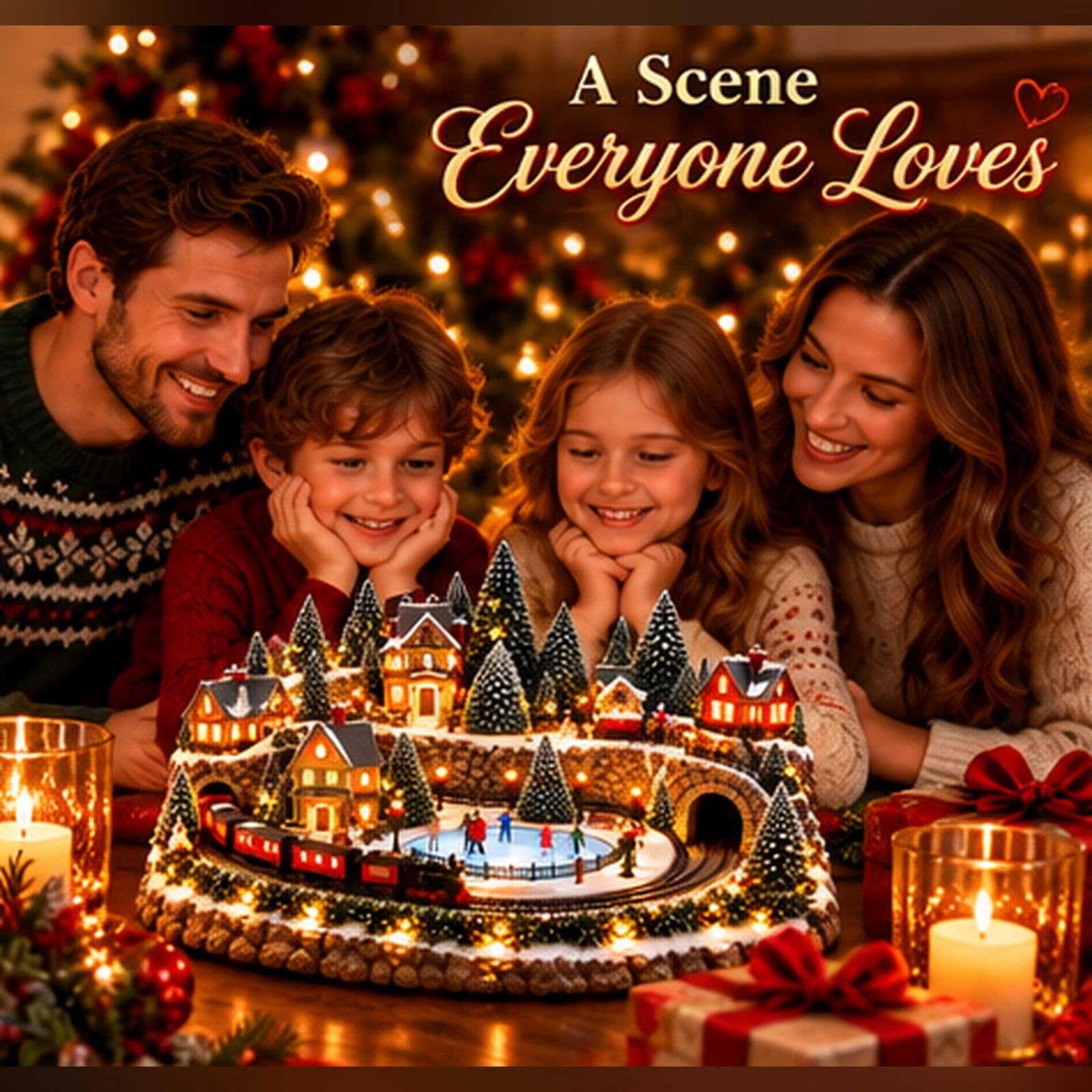 Christmas Tabletop Winter Village Decoration, Animated Holiday Train ...