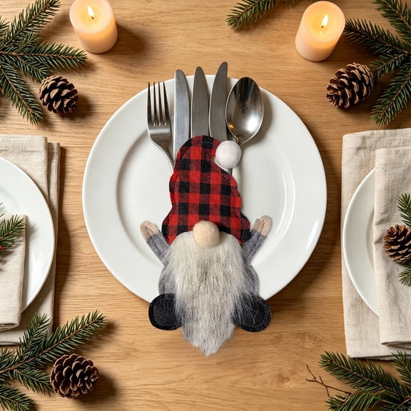 Christmas Tableware Knife Fork Cover Bag 7x5in Cloth Cutlery Organizer for Holiday Banquet Party Table Decor