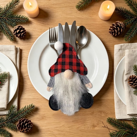 Christmas Tableware Knife Fork Cover Bag 7x5in Cloth Cutlery Organizer for Holiday Banquet Party Table Decor