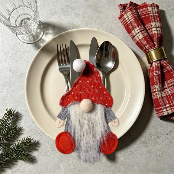 Christmas Tableware Knife Fork Cover Bag 7x5in Cloth Cutlery Organizer for Holiday Banquet Party Table Decor