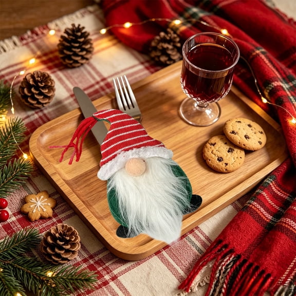 Christmas Tableware Knife Fork Cover Bag Cutlery Holder with Festive Multicolor Design and Sturdy Cloth Material, Non-Woven Holiday Party Decor for Dinner Table Setting, 6.6x4.7 Inch