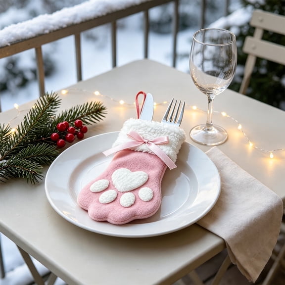 Christmas Tableware Knife Fork Cover Bag Xmas Decorations, Cloth Non Woven Sturdy Reusable Beautiful, Ample Space Versatile Event Decor, Holiday Banquet Party Family Dinner Use