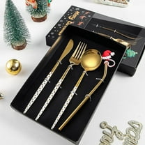 Christmas Tableware Set 4-Pack, Holiday Dinnerware Decorations with Festive Spoon and Fork Accessories, Elegant Table Decoration for Christmas Party, Family Gathering and Gift Giving,A