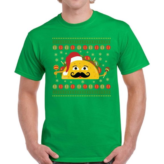 Christmas Taco Xmas Mexico Print Tshirt for Men - S M L XL 2XL 3XL 4XL 5XL Xmas Graphic Tee - Christmas Shirt Holiday Tee Men T-Shirt Top Gift