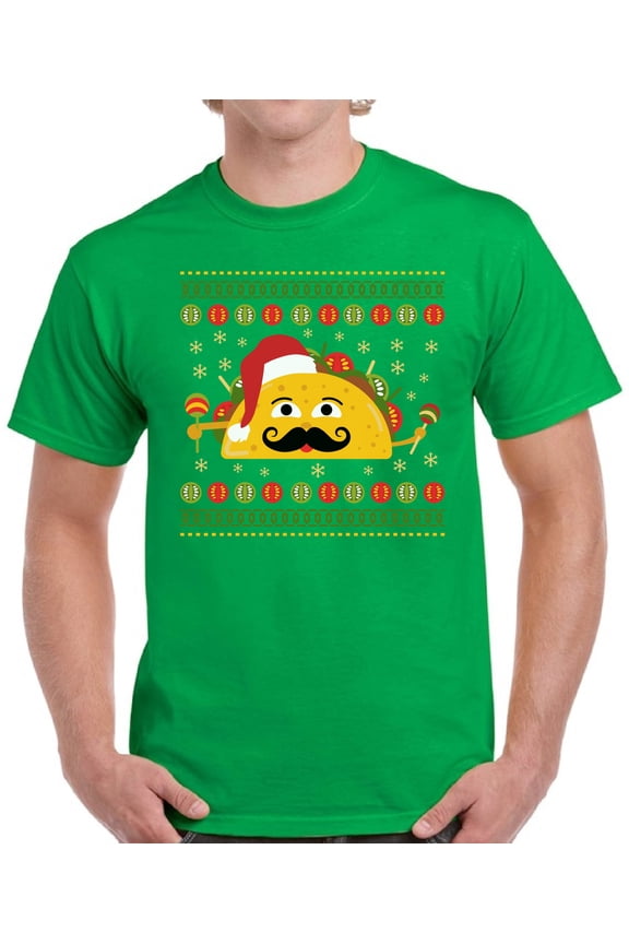 Christmas Taco Xmas Mexico Print Tshirt for Men - S M L XL 2XL 3XL 4XL 5XL Xmas Graphic Tee - Christmas Shirt Holiday Tee Men T-Shirt Top Gift