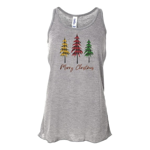"Christmas Tank Top, Merry Christmas, Christmas Racerback, Soft Bella Canvas, Sublimation, Buffalo Plaid, Christmas Tree Shirt, Gift For Her, Athletic Grey, LARGE"