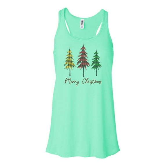 "Christmas Tank Top, Merry Christmas, Christmas Racerback, Soft Bella Canvas, Sublimation, Buffalo Plaid, Christmas Tree Shirt, Gift For Her, Mint , SMALL"