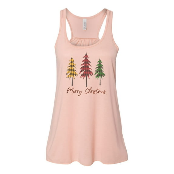 "Christmas Tank Top, Merry Christmas, Christmas Racerback, Soft Bella Canvas, Sublimation, Buffalo Plaid, Christmas Tree Shirt, Gift For Her, Peach, LARGE"