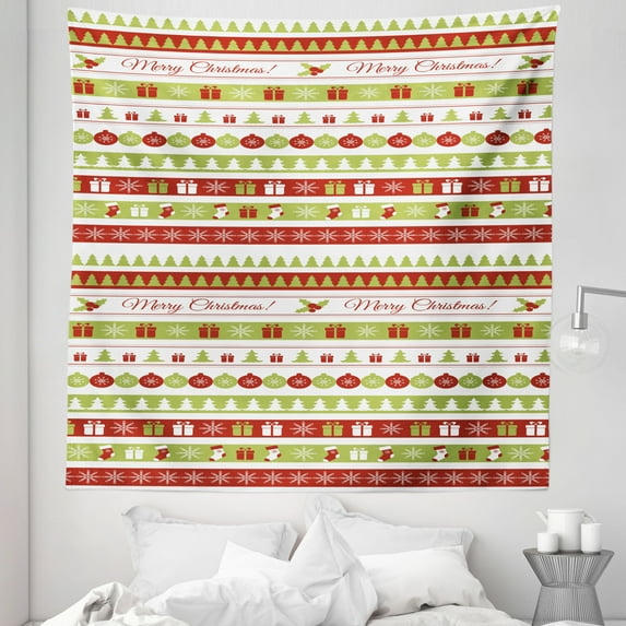 Christmas Tapestry, Merry Christmas Words Xmas Ceremony Theme Design Borders, Fabric Wall Hanging Decor for Bedroom Living Room Dorm, 5 Sizes, Apple Green White, by Ambesonne