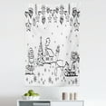 thumbnail image 1 of Christmas Tapestry, Tree Ornaments with Santa Sleigh Rudolph Reindeer Toys Jingle Bells Image, Fabric Wall Hanging Decor for Bedroom Living Room Dorm, 5 Sizes, Black and White, by Ambesonne, 1 of 1