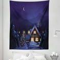 thumbnail image 1 of Christmas Tapestry, Winter Scenery with Designed House and Tree at Night Family Themed Concept Art, Fabric Wall Hanging Decor for Bedroom Living Room Dorm, 5 Sizes, Purple Blue, by Ambesonne, 1 of 1