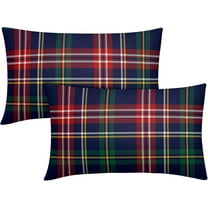 Christmas Tartan Lumbar Pillow Covers 12x20 Set of 2 Navy Blue Green Red Plaid Print Decorative Outdoor Xmas Throw Pillow Cases Winter Holiday Decoration Farmhouse Sofa Couch Cushion Cover Bed Decor