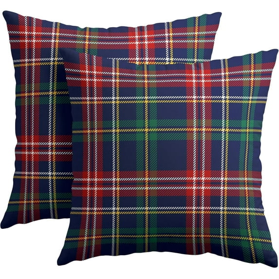 Christmas Tartan Pillow Covers 20x20 Set of 2 Navy Blue Green Red Plaid Print Decorative Outdoor Xmas Throw Pillow Cases Rustic Winter Holiday Decoration Farmhouse Sofa Couch Cushion Cover Bed Decor