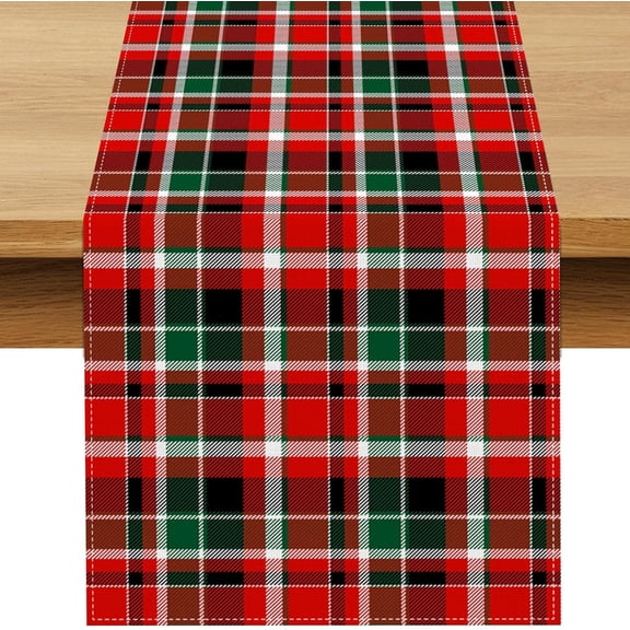 Christmas Tartan Plaid Table Runner Xmas Red and Green Checkered Winter Holiday Party Decoration Dining Home Kitchen Island Decor