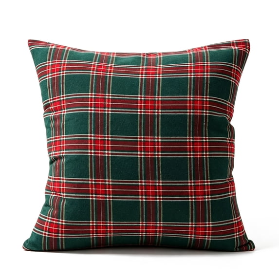 Christmas Tartan Plaid Throw Pillow 18x18 Inch Filled Decorative Cushion Holiday Red Green Plaid Pillow for Sofa Couch Living Room Home Decor