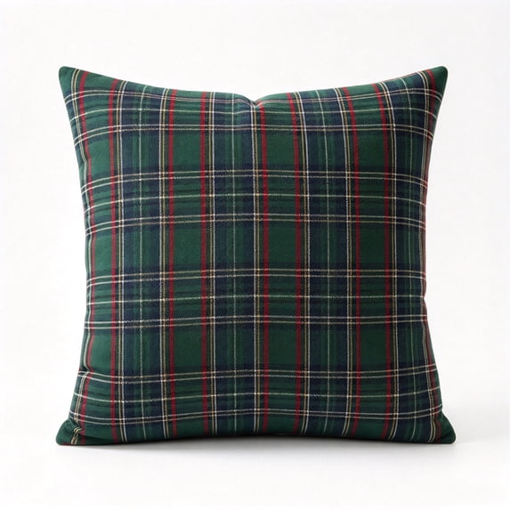 Christmas Tartan Plaid Throw Pillow 18x18 Inch Filled Decorative Cushion Holiday Red Green Plaid Pillow for Sofa Couch Living Room Home Decor