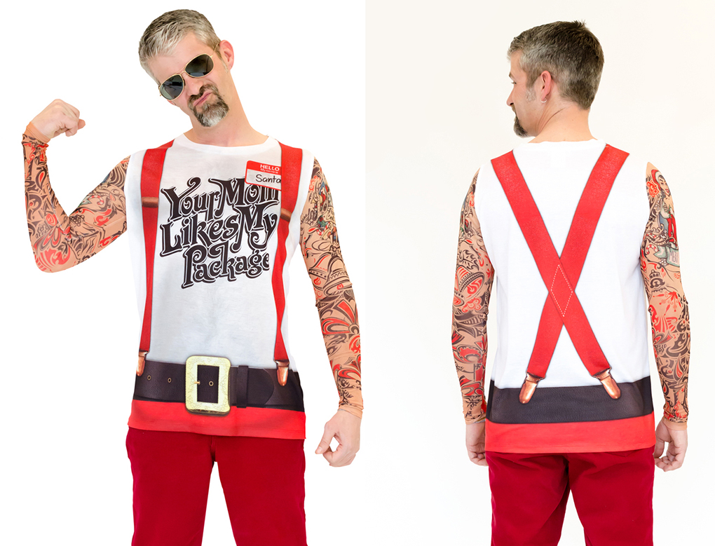 Adult size Christmas Tattoos & Suspenders T Shirt - 5 sizes - Your Mom Likes My Package