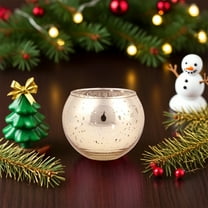 Christmas Tea Light Candle Holders - Set of 2 Holiday Spherical Glass Candle Cup, Decorative Candlestick Table Centerpiece Home Decor Gift Idea