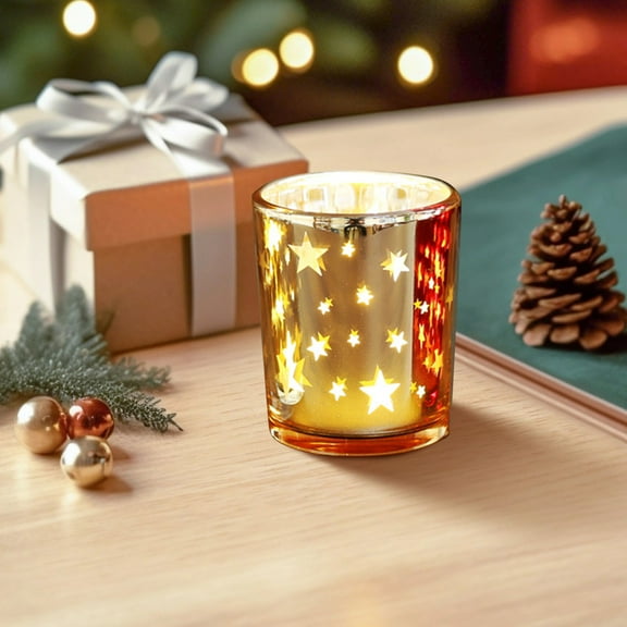 Christmas Tea Light Candle Holders, Star Glass Tealight Candle Holder, Christmas Votive Candle Holders for Table Centerpiece Home Wedding Party Valentine's Day Decorations Gifts Yellow