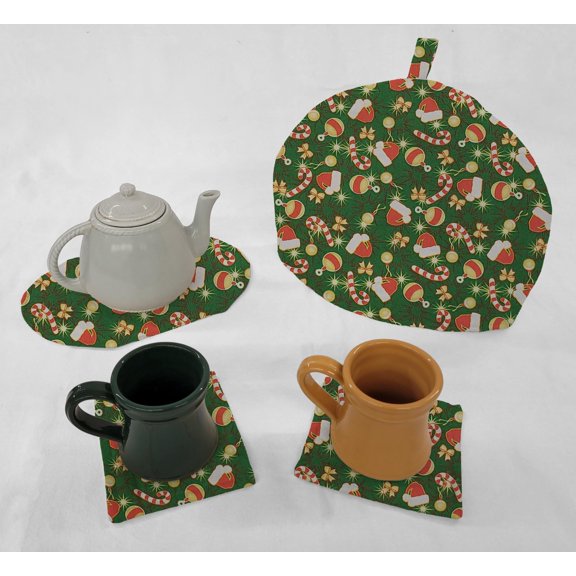 Christmas Tea Pot Cozy & Coaster Set (Christmas Ornaments)