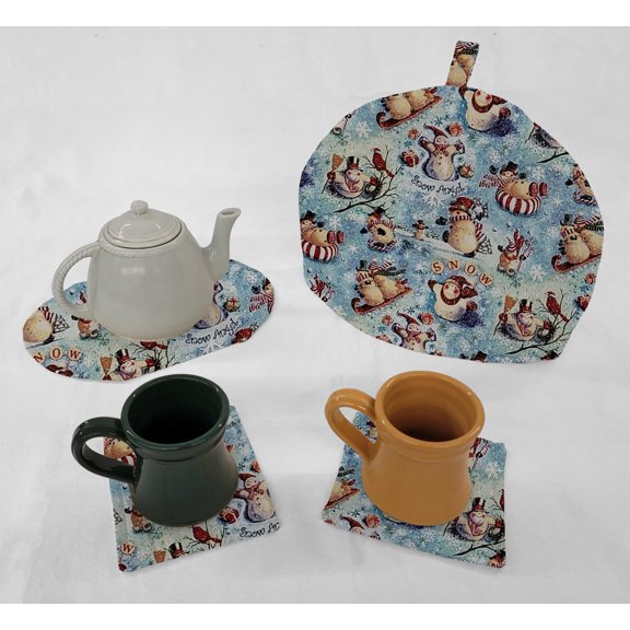 Christmas Tea Pot Cozy & Coaster Set (Christmas Snowman)