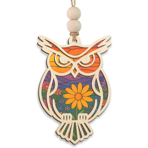 Christmas Teacher Gifts for Women - Owl Suncatcher Ornament with Card - Graduation Teacher Appreciation Gifts from Student, Thank You Gift, Hanging Decor Ornaments for Tree, Owl Gift for Women
